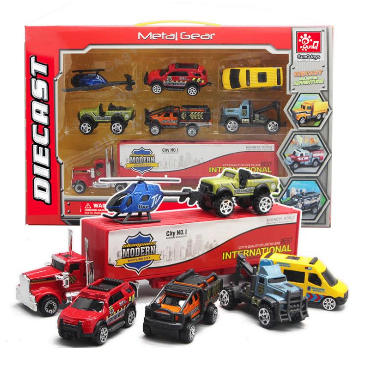 Bộ xe ô tô mini và xe tải bằng hợp kim nhựa đồ chơi trẻ em tỉ lệ 1:64