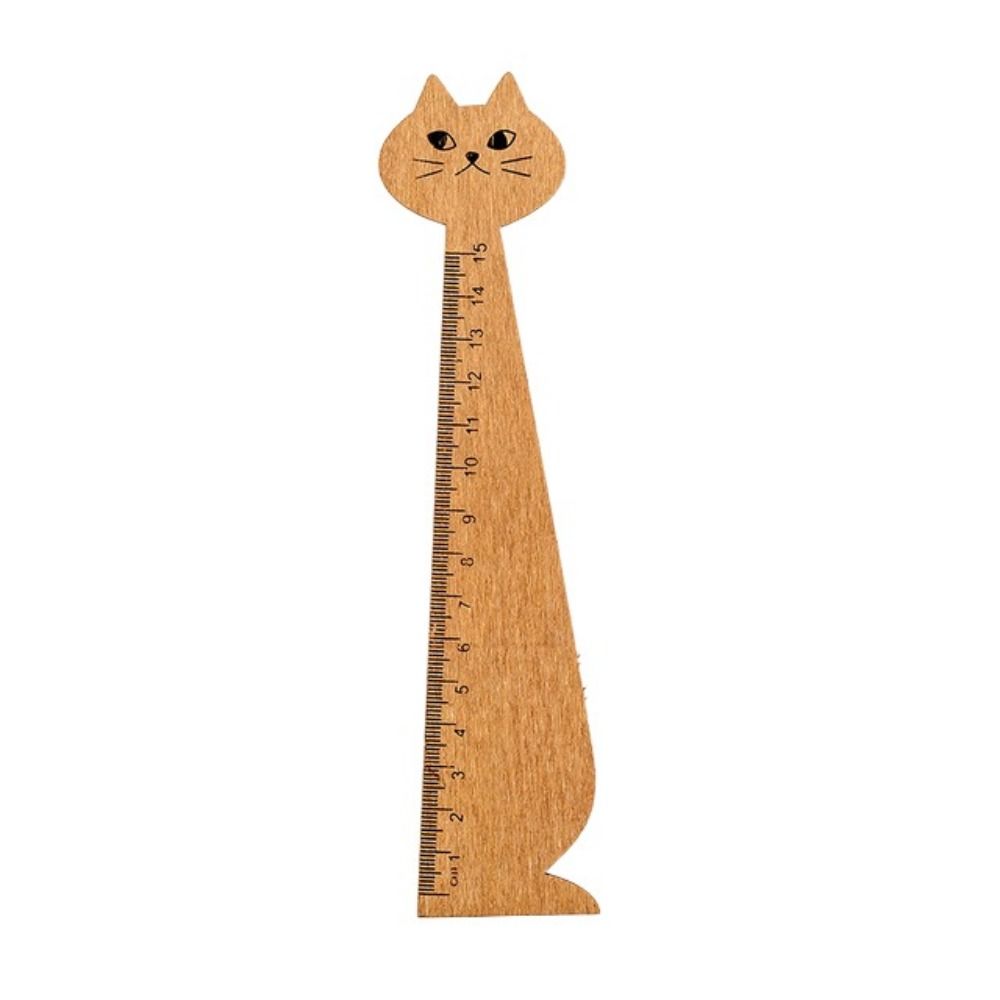 MMLUCK Practical Portable Cute Cartoon Cat Wooden Household Drawing Ruler Student Tools Straight Ruler Sewing Ruler