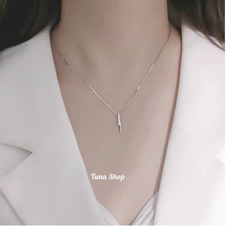 Dây chuyền Bạc mặt đính đá, Vòng cổ Bạc nữ, Dây chuyền nữ gắn đá tia sét bạc thật chính hãng_ 𝐂𝐚𝐦 𝐤𝐞̂́𝐭 𝐜𝐡𝐮𝐚̂̉𝐧 𝐁𝐚̣𝐜 _TUNASILVER
