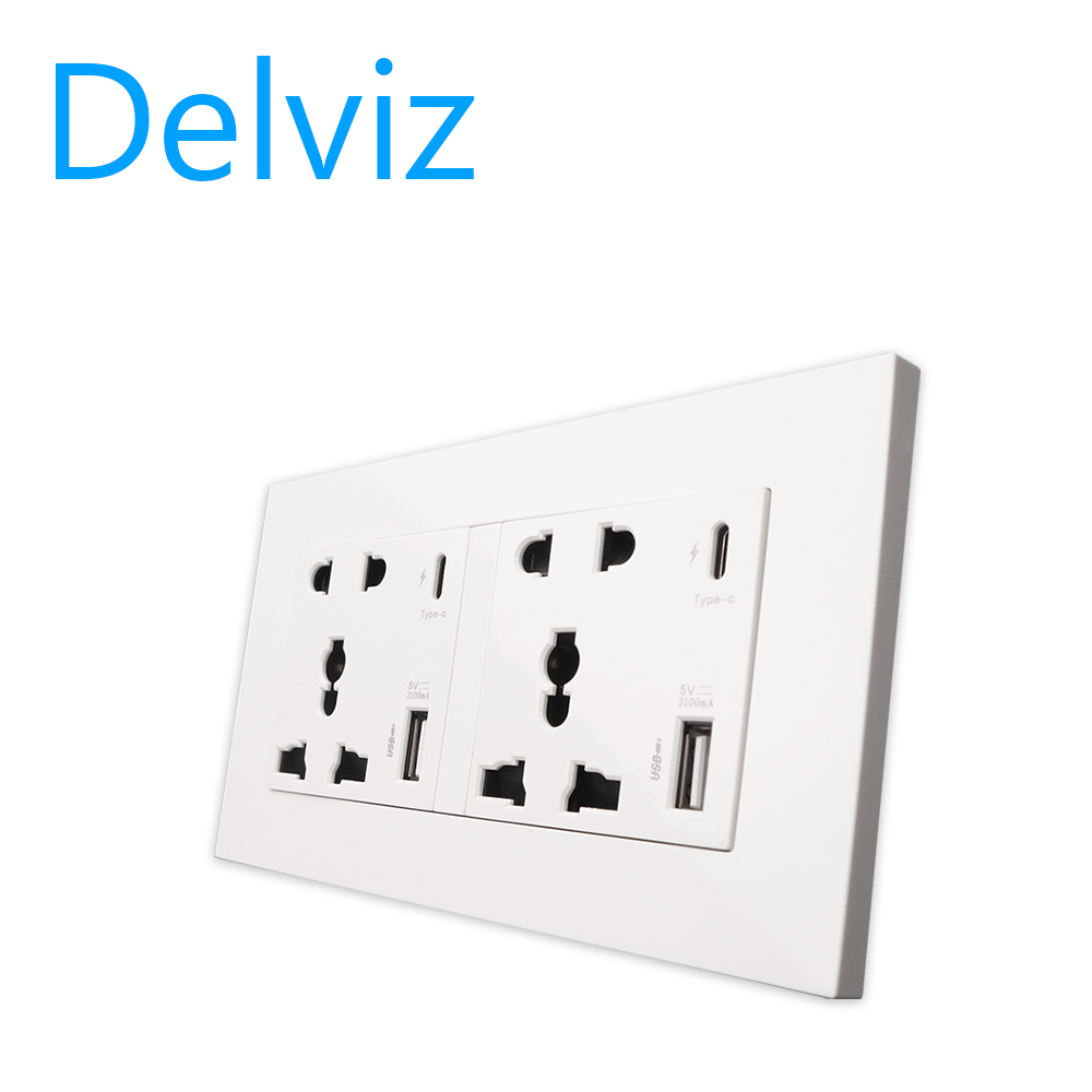 DELVIZ EU/UK/US Wall power socket Type-C interface PD 18W, USB socket.