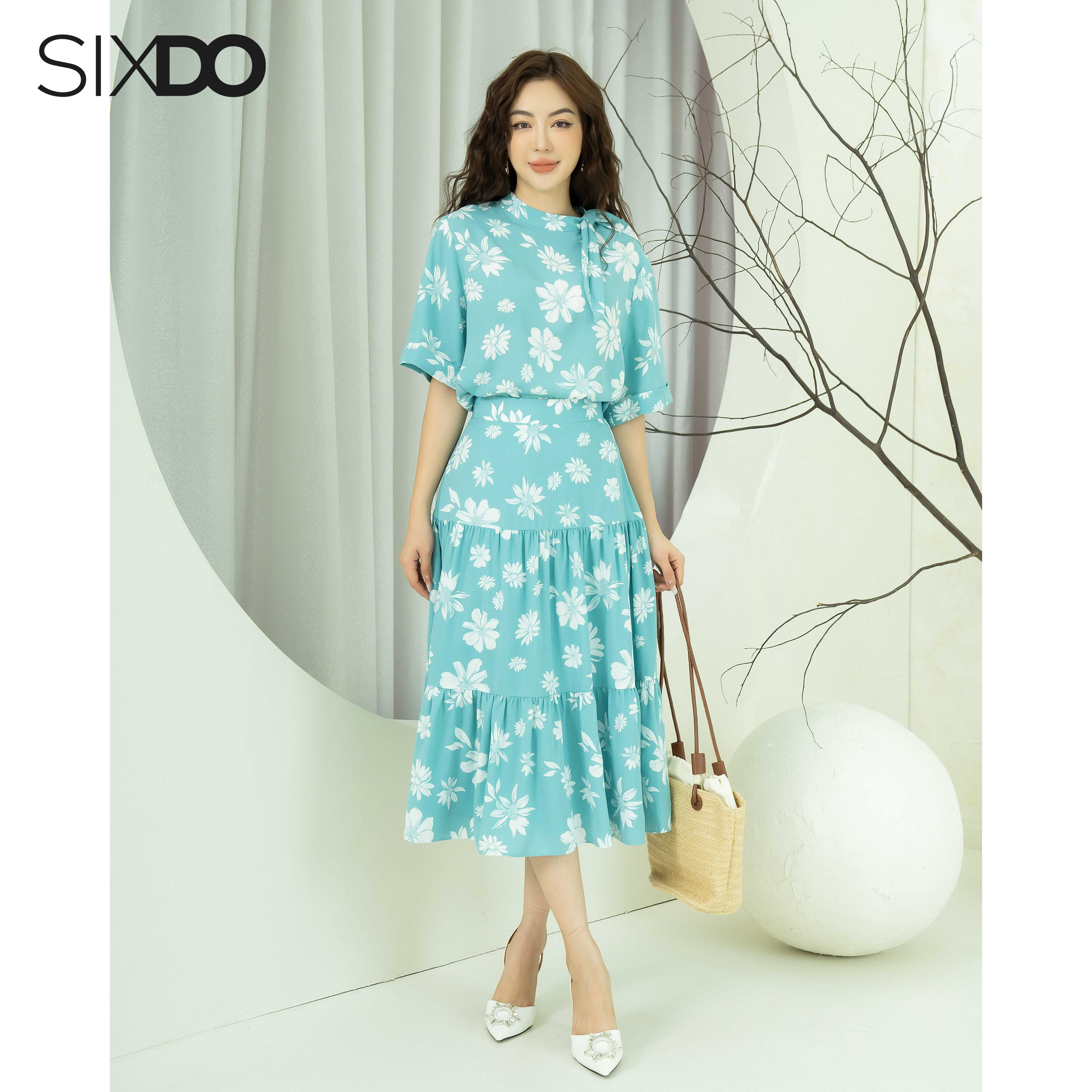 Áo lụa hoa tay lửng sixdo