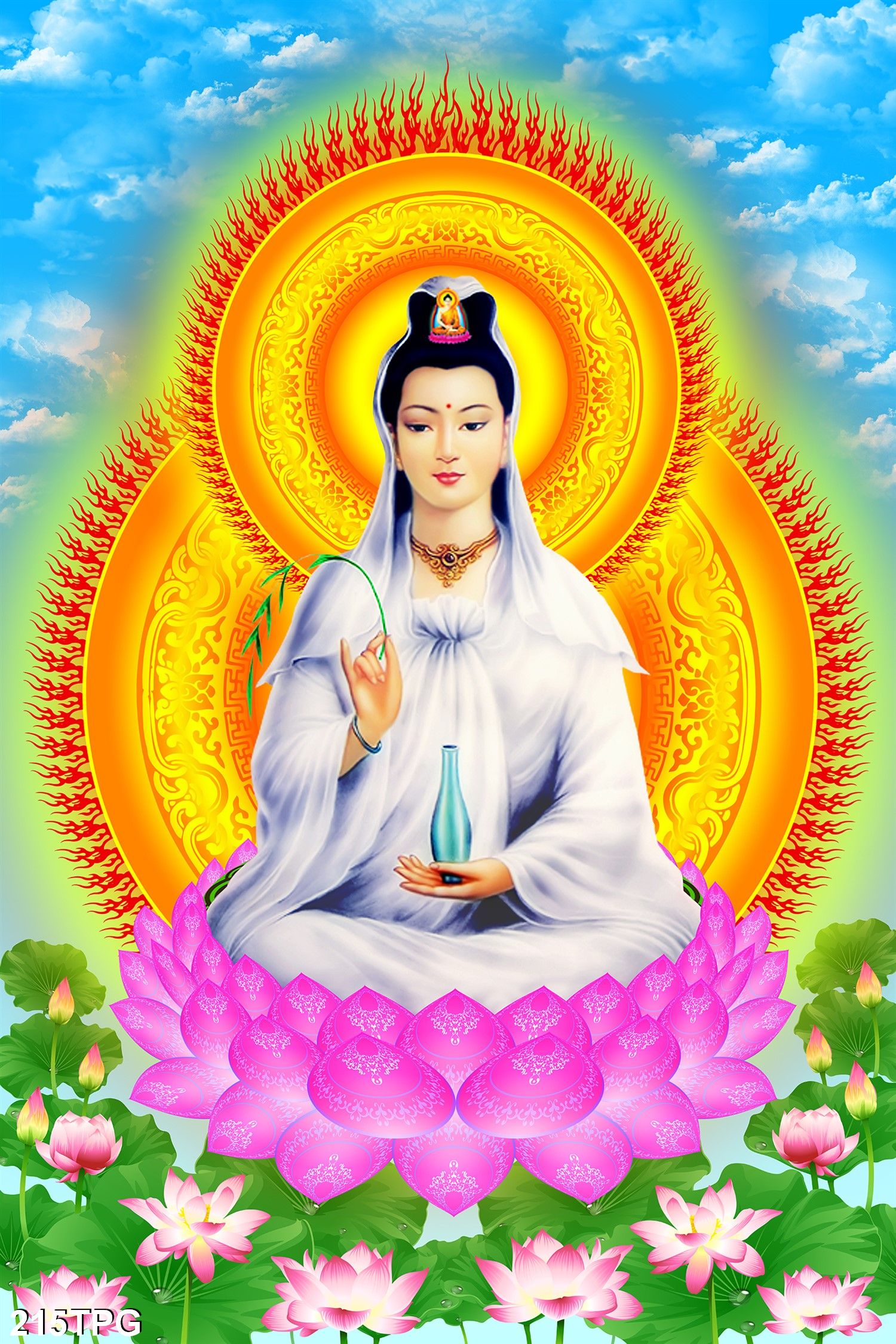 TRANH DÁN TƯỜNG 3D QUAN ÂM TOẠ SEN - TRANH PHẬT GIÁO