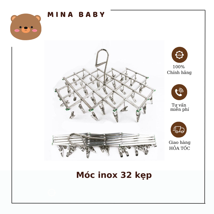 Móc trùm inox 32 kẹp cho bé phơi đồ