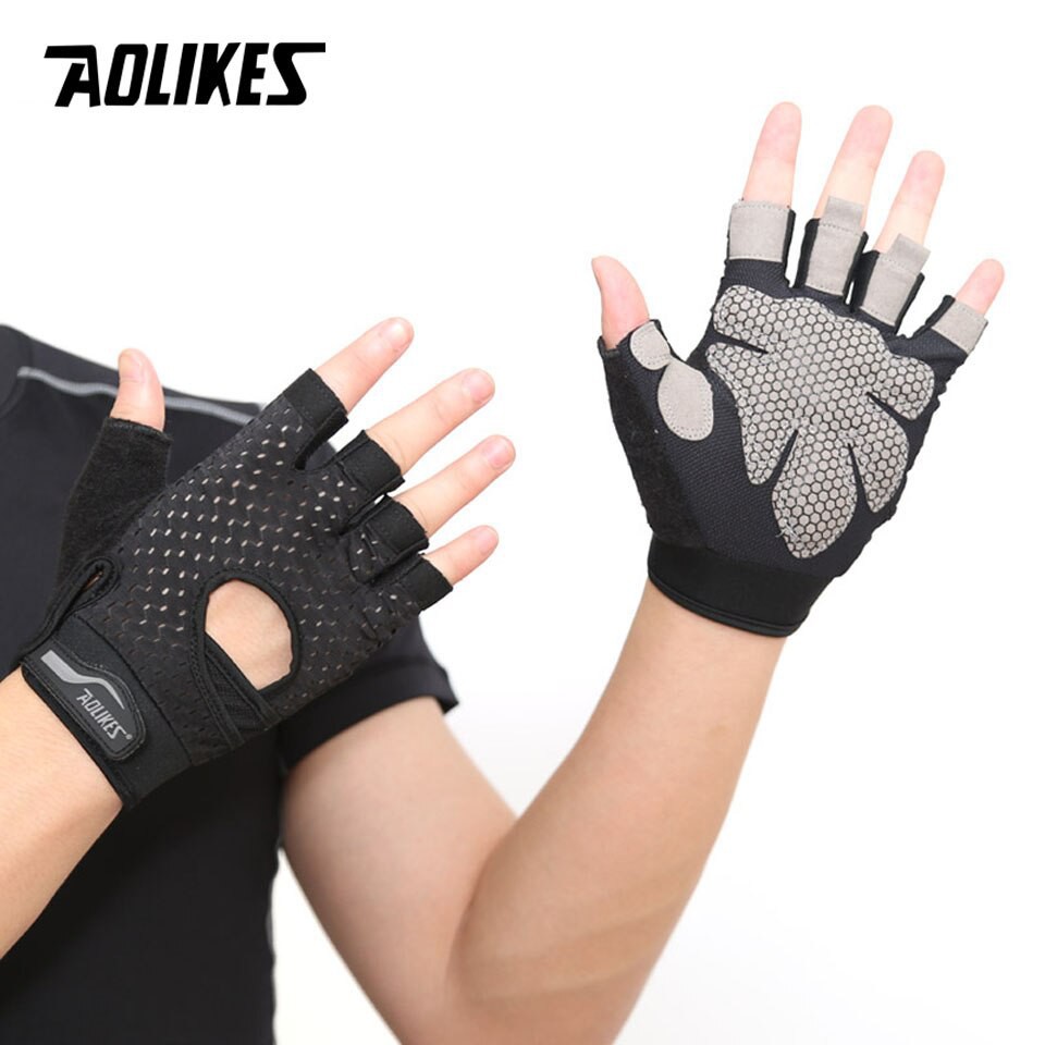 [HCM]Găng tay tập gym AOLIKES A-113 nửa ngón cao cấp half finger fitness gloves