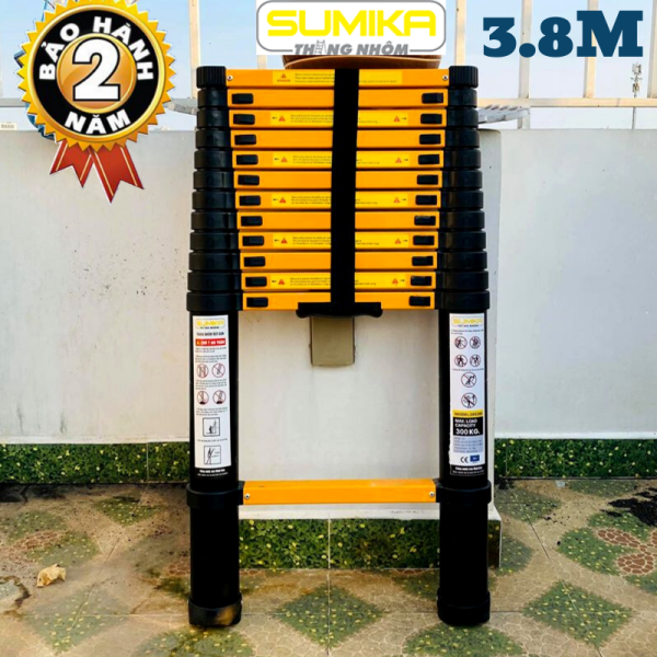 Bảng giá Thang nhôm rút đơn 3,8m Sumika SK380 SKS380 - Chất liệu nhôm, 13 bậc, tải trọng 300kg, bảo hành 2 năm