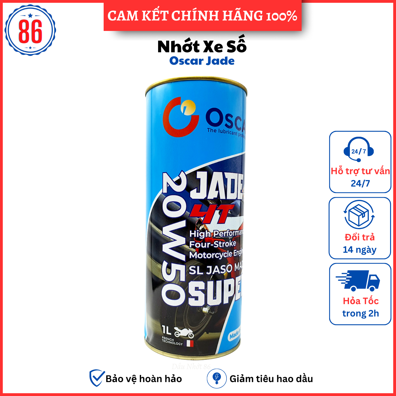 Nhớt Oscar Jade 20W50 xe số 4T 1L - sản xuất tại U.A.E