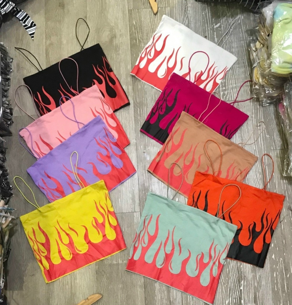 ÁO KIỂU NỮ ÁO HAI DÂY CROPTOP ÁO IN HÌNH ĐỐM LỬA ÁO VẢI THUN BORIP FORM DƯỚI 50KG