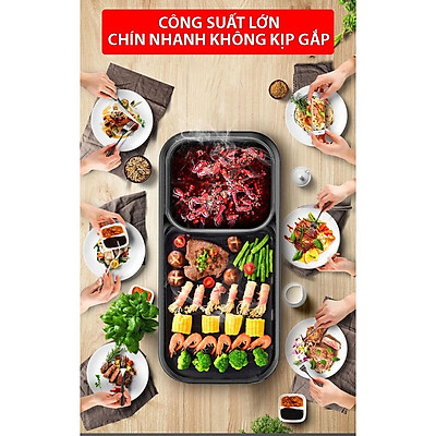 Bếp lẩu nướng 2 IN 1 đa năng dáng dài, thế hệ mới cực hot 2021. Nồi lẩu nướng gia đình không khói, có thể ăn lẩu và ăn nướng trên cùng 1 bếp siêu tiện lợi, dễ dàng lau chùi, an toàn cho sức khỏe Bảo Hành 12T