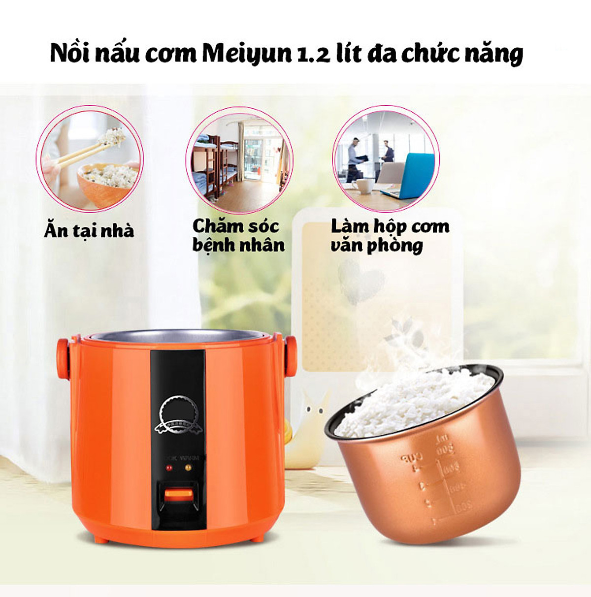 Nồi cơm điện mini meiyun a4 0.5l dành cho 1-2 người ăn - lòng nồi rời