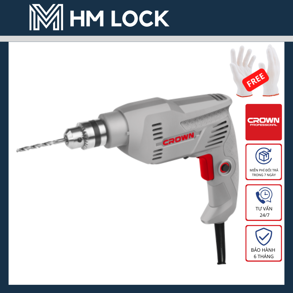 10mm máy khoan crown 400w - motor dây đồng - hàng chính hãng - ct10126 - hm lock
