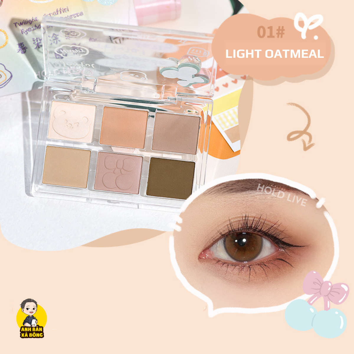 Bảng phấn mắt 06 ô màu nhũ lì hold live 6-color twilight graffiti eyeshadow palette hl593