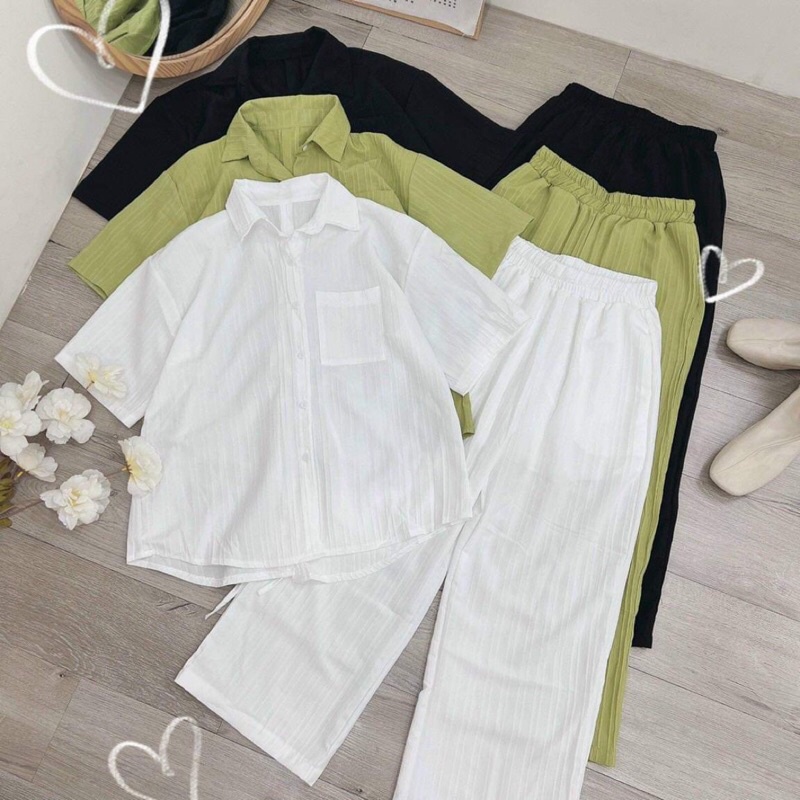 Sét đũi gân sơ mi quần suông (50-90kg ) Bigsize