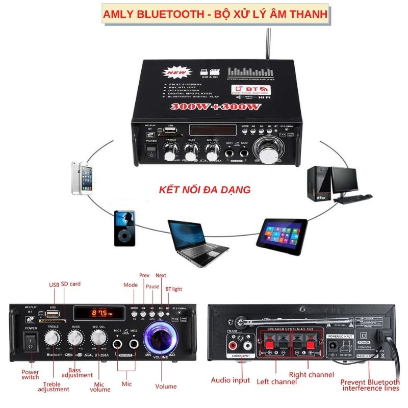 amply amly mini âm ly Ampli Bluetooth BT-298A Đa Năng (Giá Giảm-50%)- Chất lượng nói lên tất cả