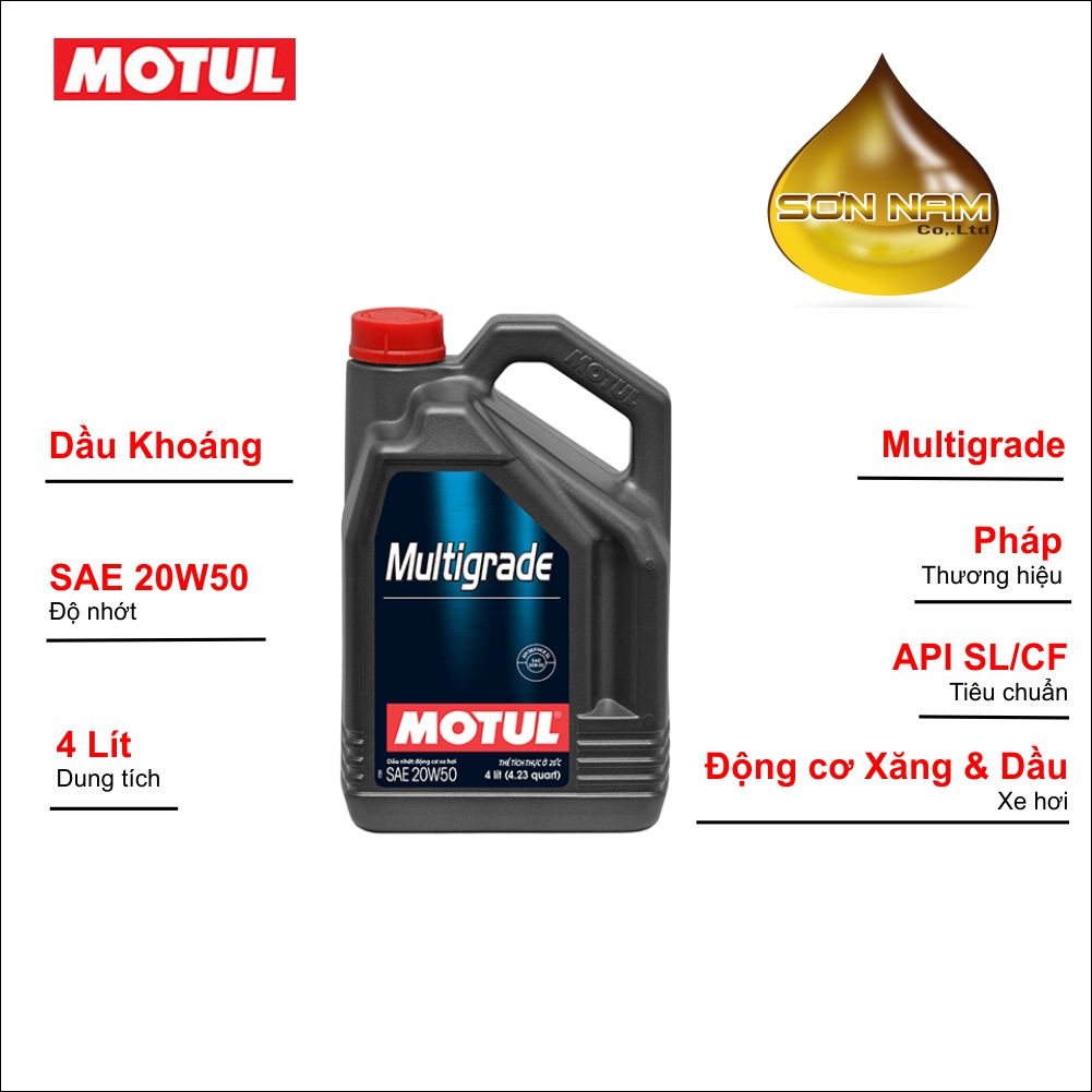 Dầu nhớt xe hơi oto Motul Multigrade 20W50 API SL/CF 4lit