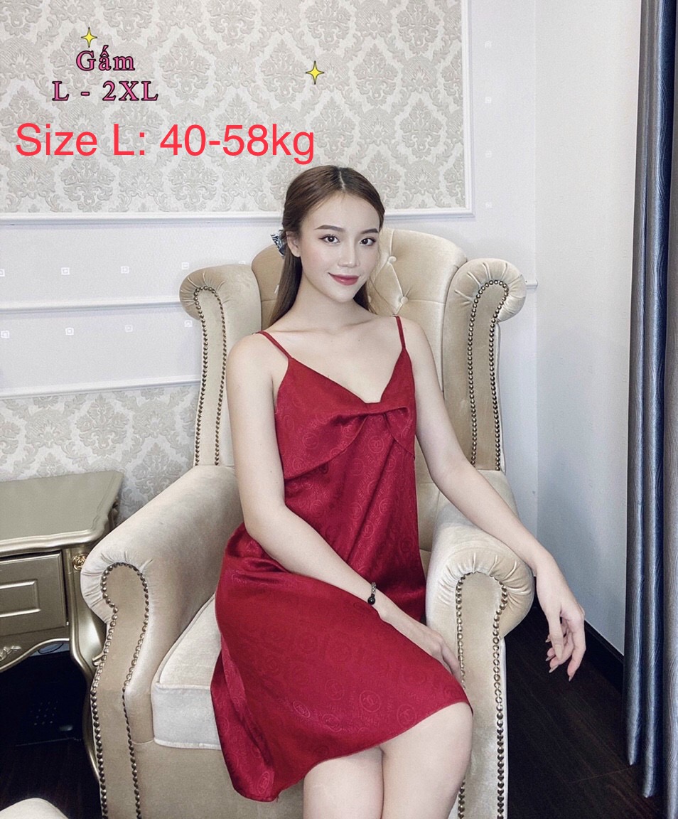 Silk Brocade Nightgown, Sizes from (40-57kg) Mdg80- Thoi Trang Nale