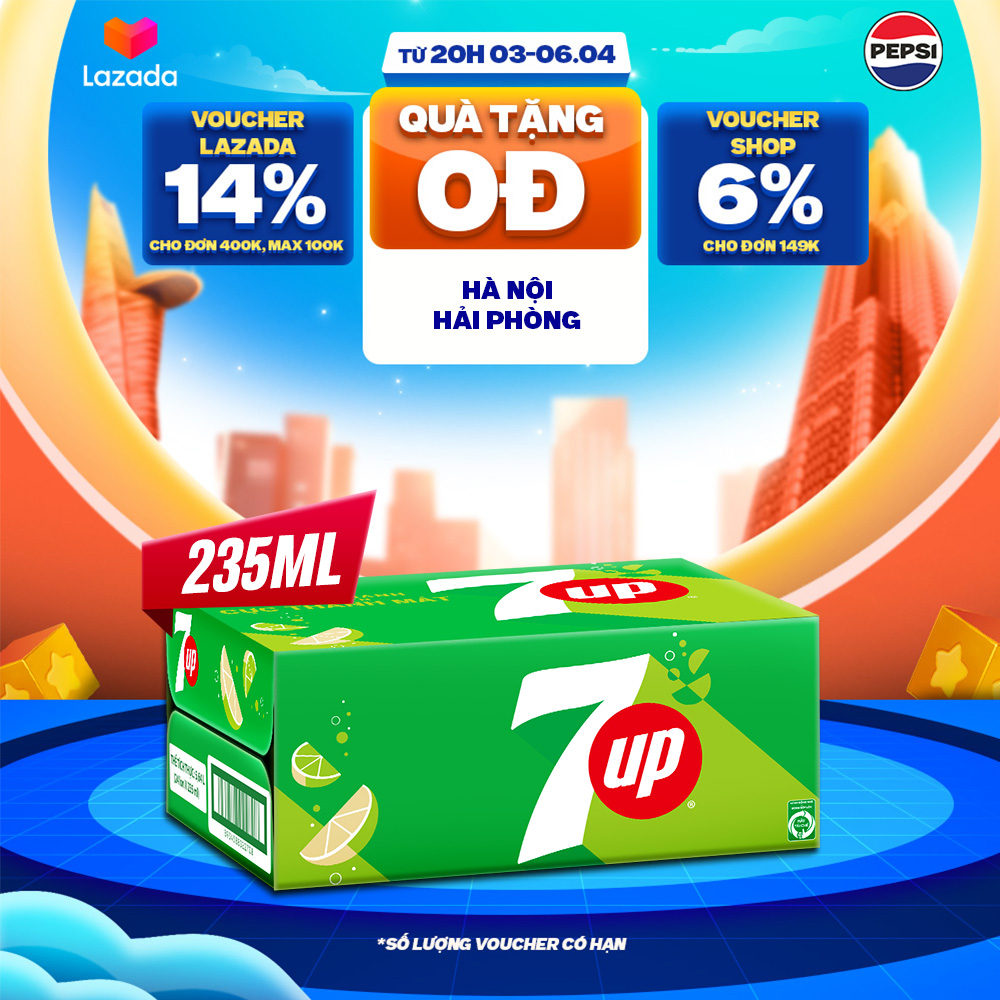 [Sale 25.10-Vc 12%] Box of 24 Cans of 7up Carbonated Soft Drink (235Ml/Can)