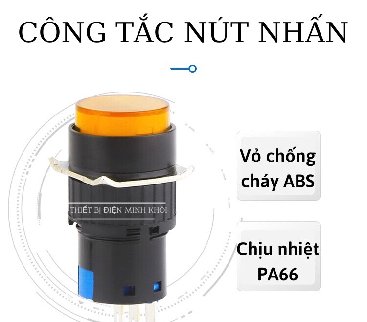 nút nhấn phi 16 tròn, nút nhấn đề phi 16mm có đèn