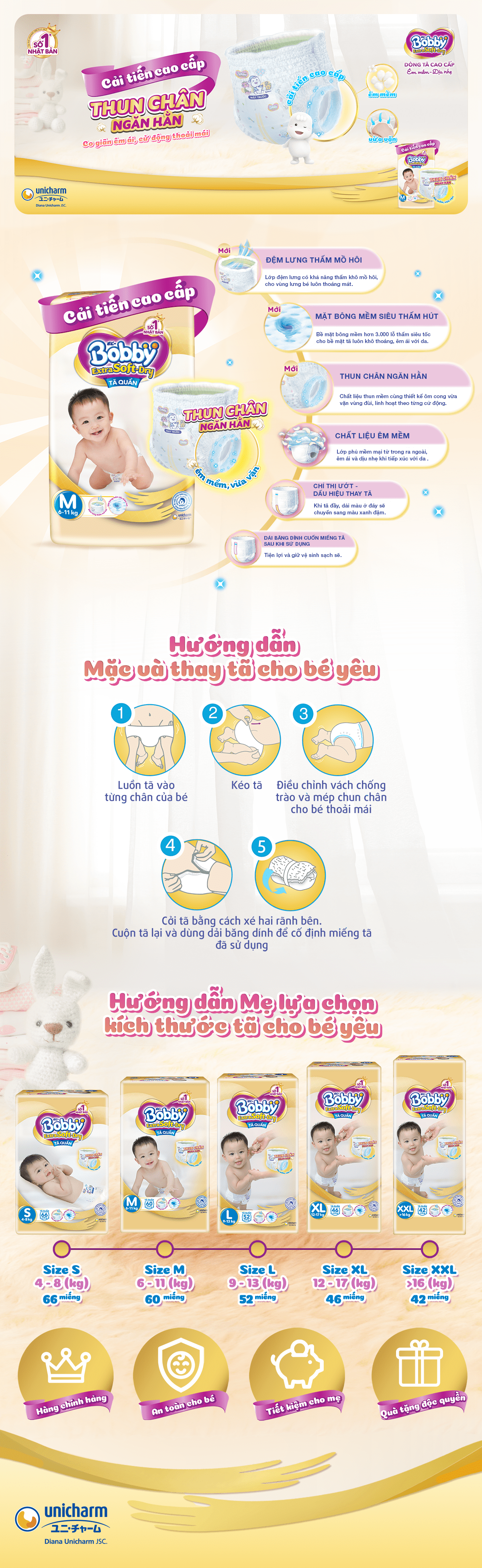 Tã/Bỉm quần cao cấp Bobby Extra Soft Dry S70