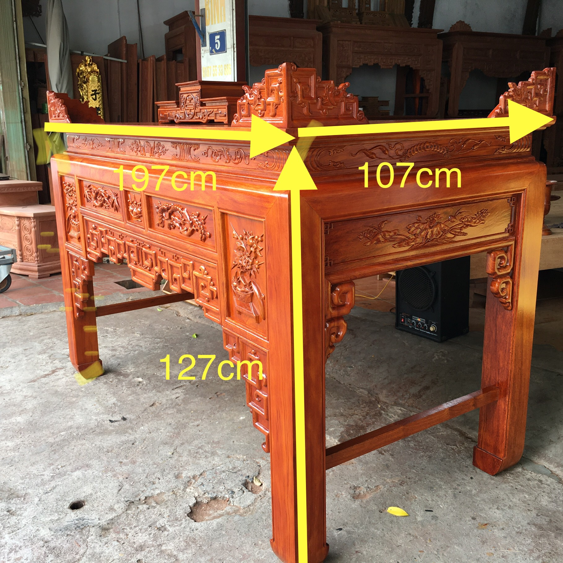 ÁN GIAN THỜ GỖ GÕ ĐỎ MẪU TRIỆN chân 10