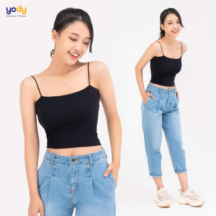Áo hai dây nữ ôm sát dáng lửng YODY, áo thun croptop nữ tôn dáng chất liệu cotton cao cấp BLN5004