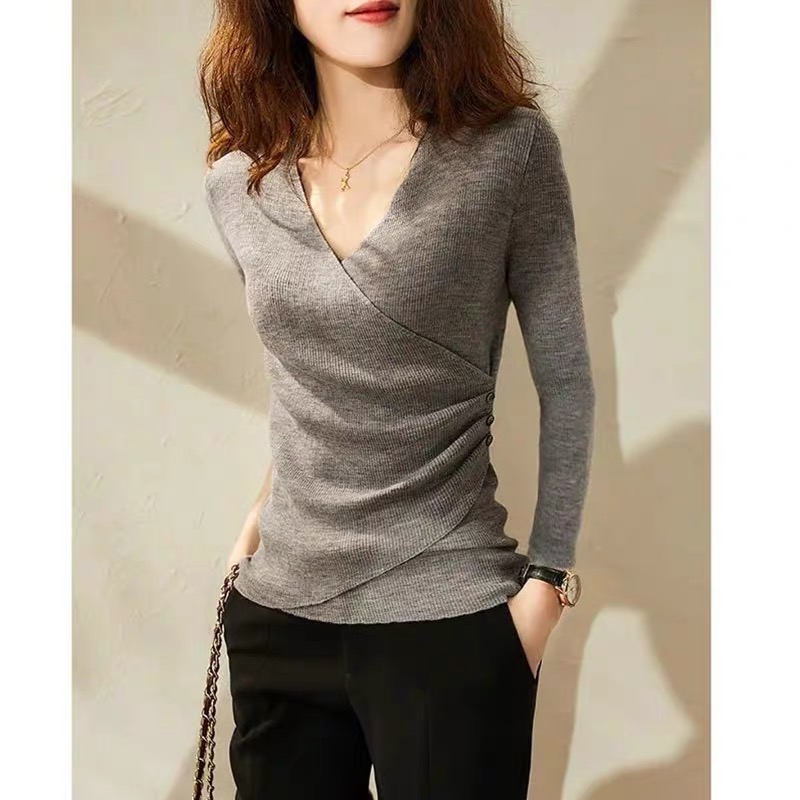 MS426 Áo len tăm vạt chéo cổ tim