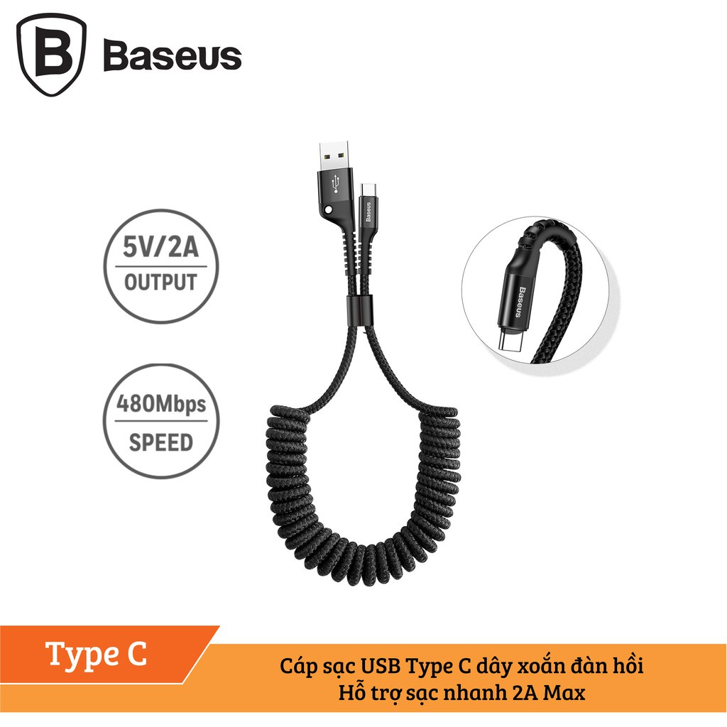 Cáp sạc dây xoắn đàn hồi Baseus Fish Eye Spring Data Type C