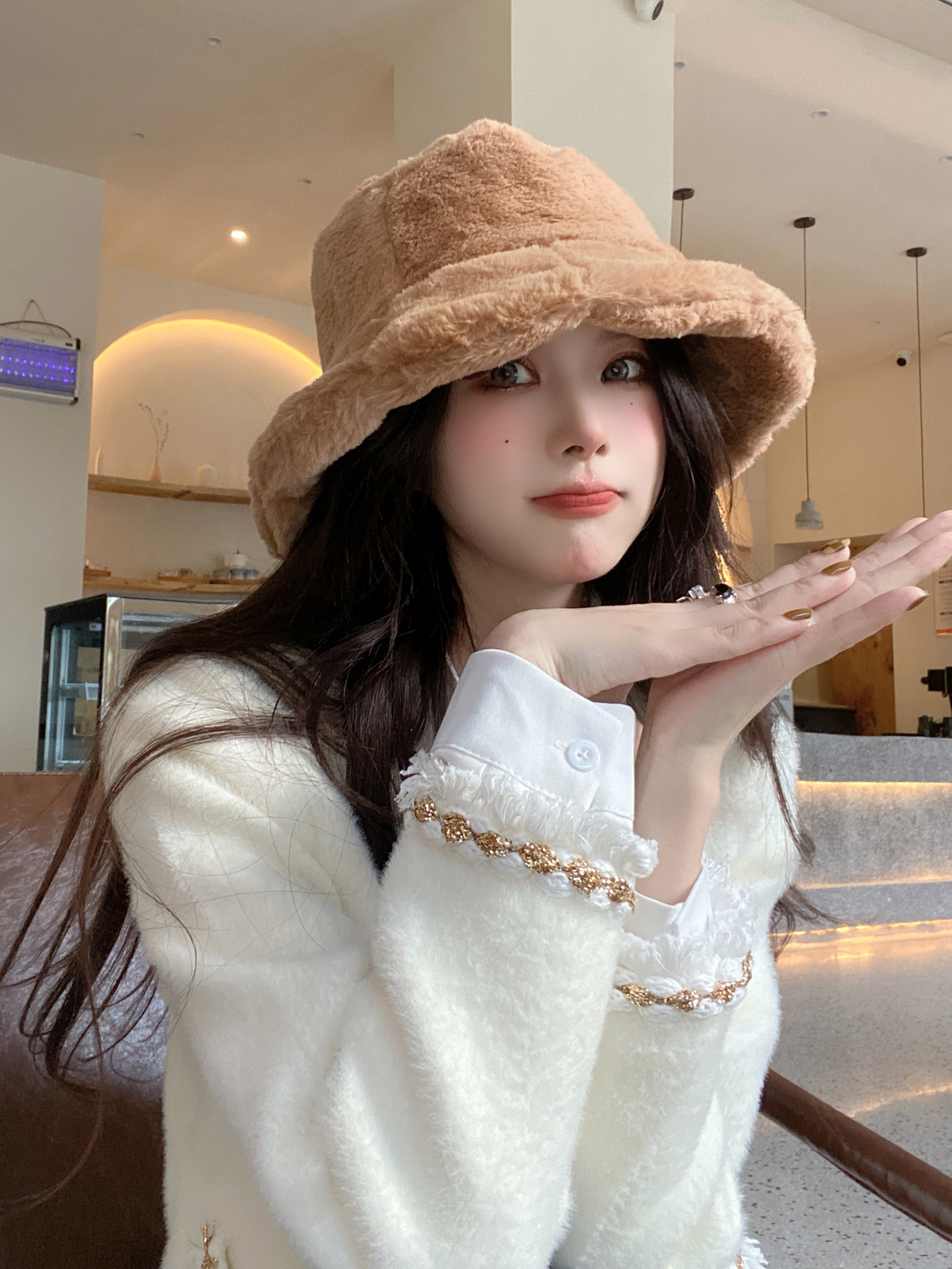 Hat brim feather flower-shaped quality thick warm lovely-100style