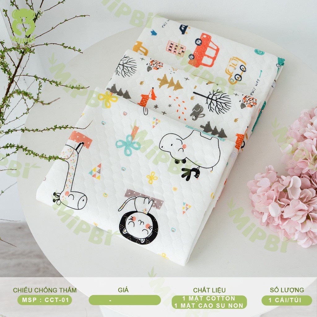 Chiếu chống thấm cao su non cho bé in hình họa tiết dễ thương Mipbi