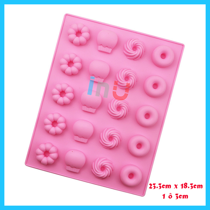 [HCM]Khuôn silicon bánh donut bánh quy mini 20 viên đổ kẹo dẻo chip chip đổ socola thạch rau câu mini