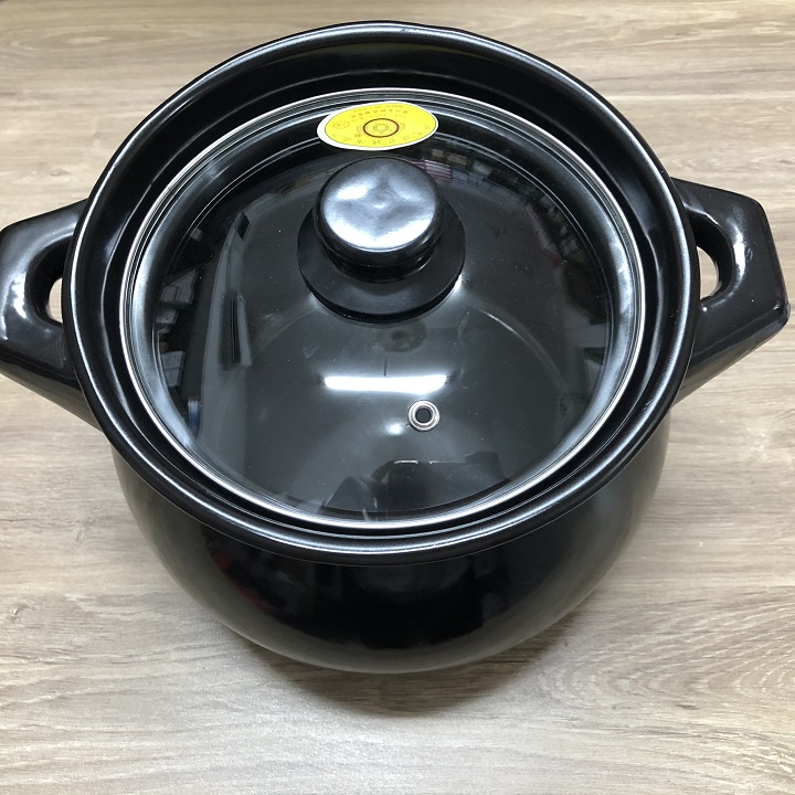[HCM]Nồi đất hầm canh thịt 4L Đen nắp kính
