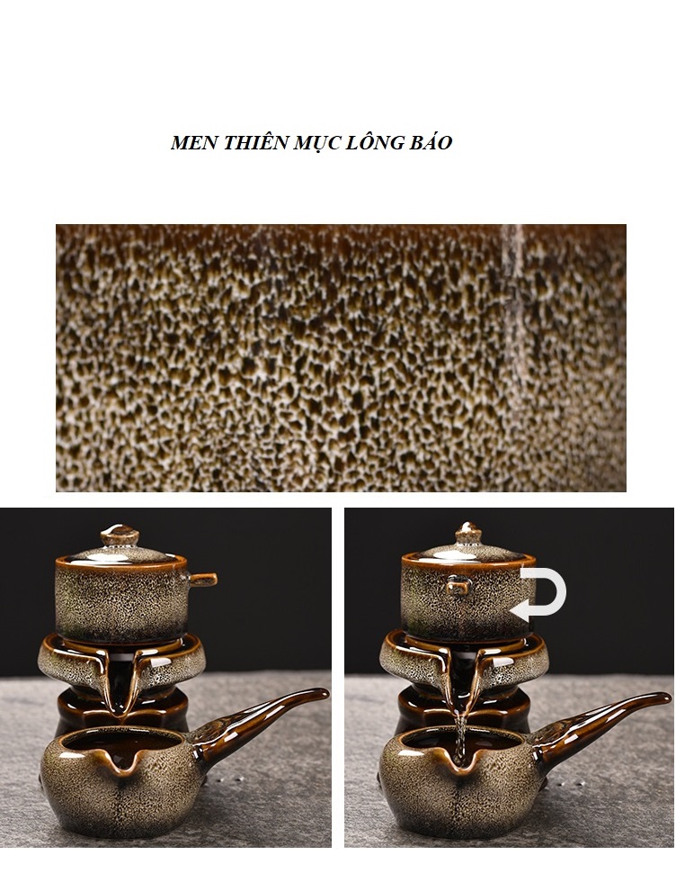 Bộ ấm chén pha trà đạo men thiên mục Lông Báo hỏa biến