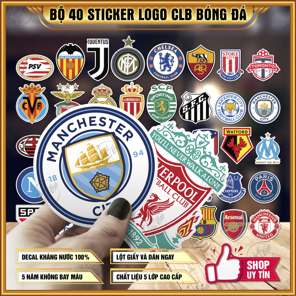 40 sticker logo CLB bóng đá