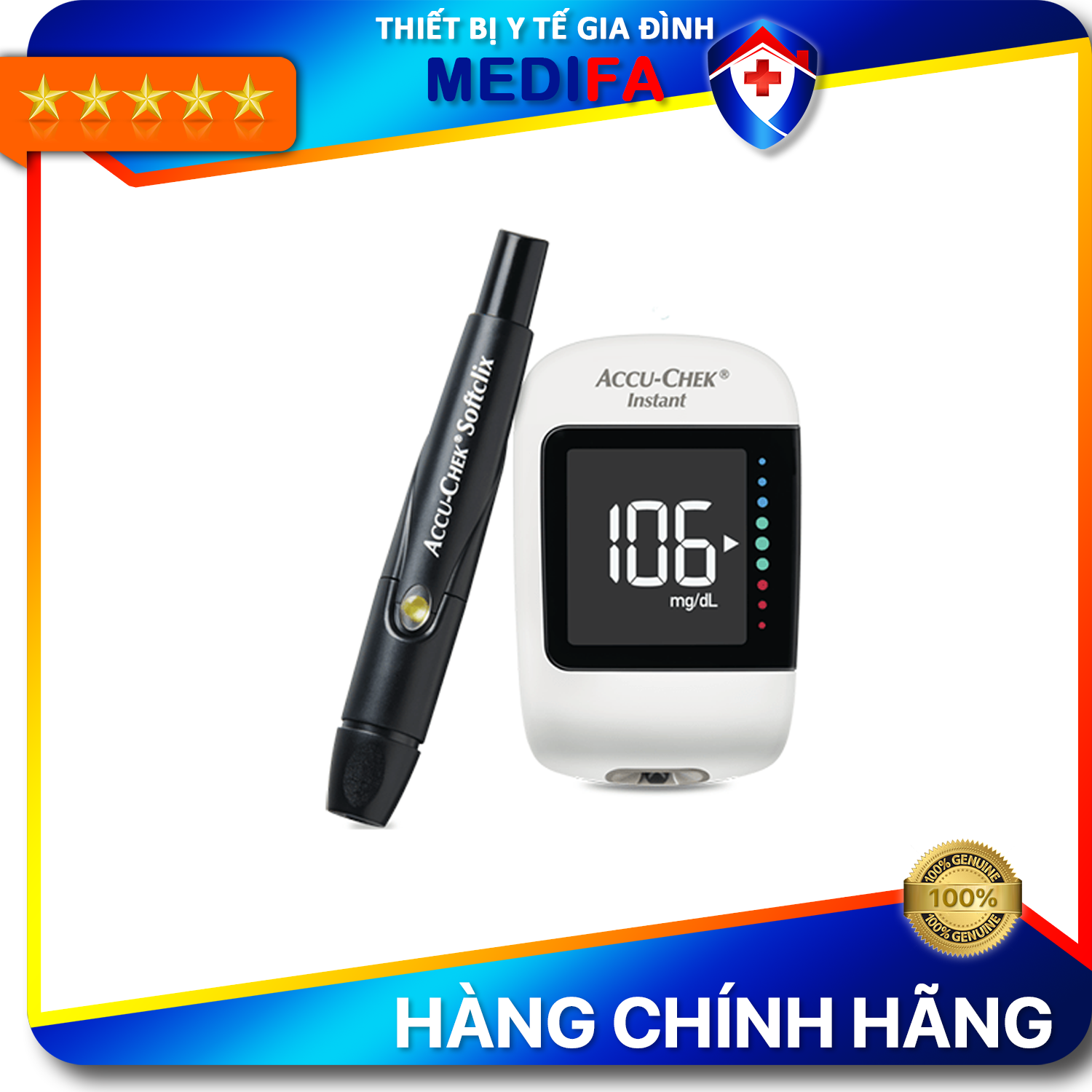 Máy đo đường huyết accu-chek instant - kèm hộp 25 que thử và 10 kim lấy máu, bh trọn đời