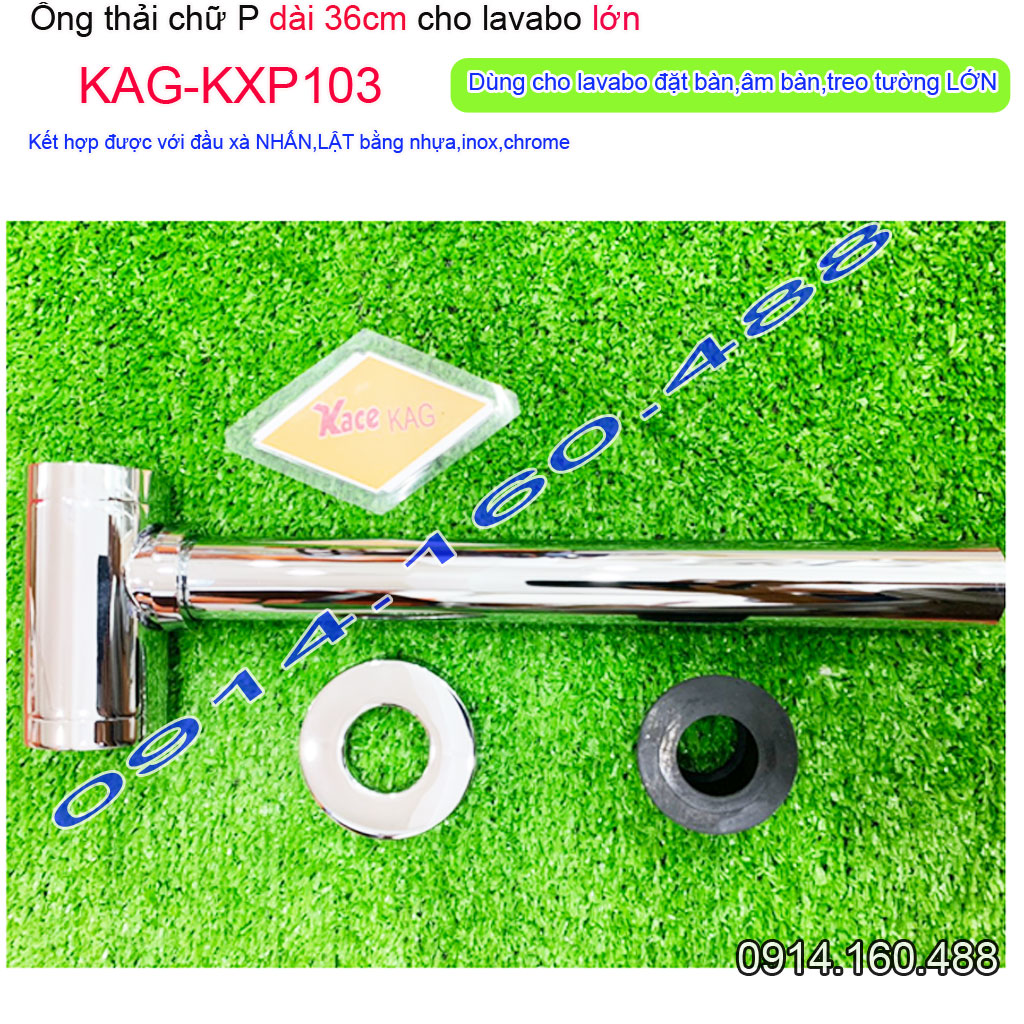 Ống thải lavabo KAG-KXP103 Inox dài 36cm, Co búa chậu rửa mặt chống hôi có bầu lắng dễ vệ sinh siêu bền