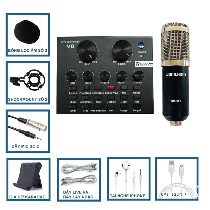 BỘ 3 COMBO THU ÂM LIVESTREAM CỰC HAY MIC BM900 KÈM SOUND CARD V8-H9-K300 ĐẦY ĐỦ PHỤ KIỆN BÀO HÀNH 12 THÁNG