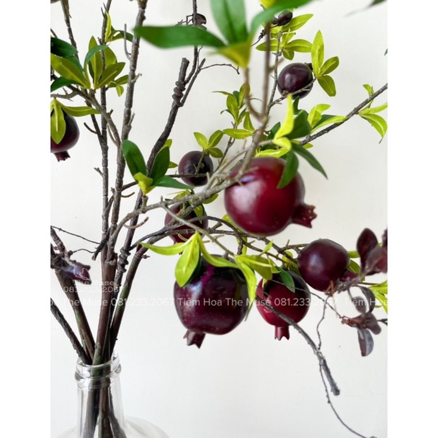 Cành Lựu - Đỏ Mận Tím - Decor Phong Cách Wabi Sabi