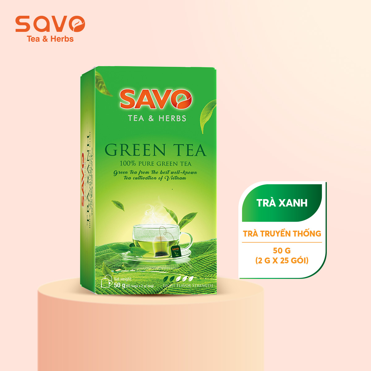 [HCM]Trà Xanh SAVO (Green Tea) - Hộp 25 Gói x 2g