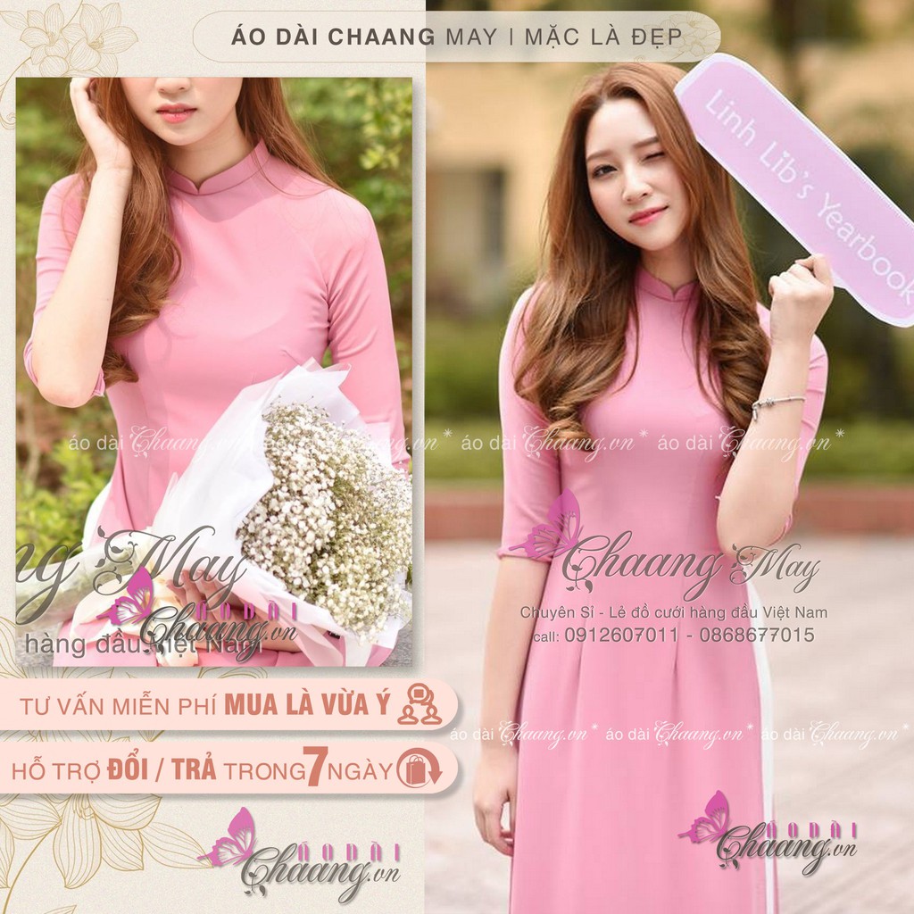 Áo dài truyền thống 4 tà lụa chiffon màu hồng đỗ cực sang kèm quần