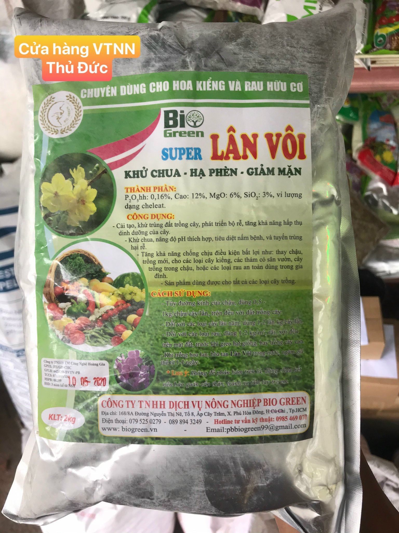 Tinh vôi xử lý đất Lân Vôi Bio Green gói 2kg