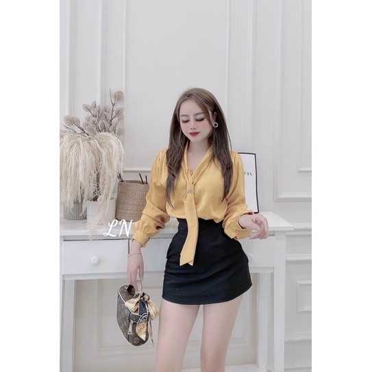 Áo sơ mi lụa vạt nơ - áo sơ mi công sở