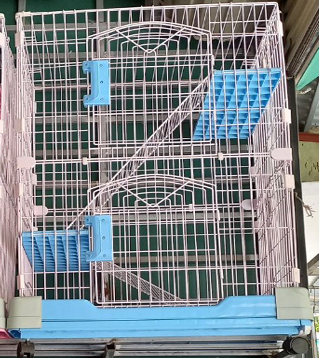 Electrostatic painted iron double-layer cat cage with tray