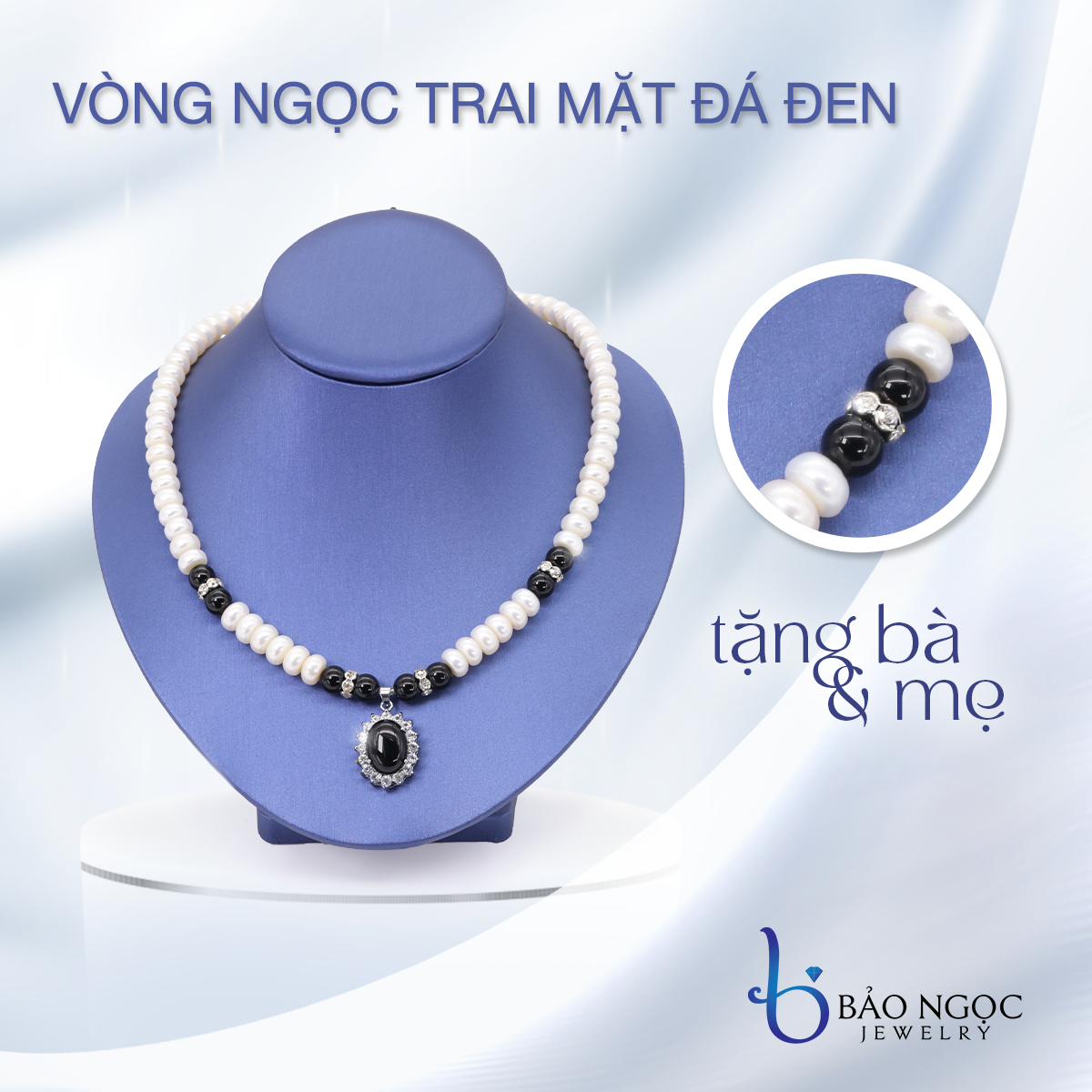 Chuỗi ngọc trai mặt đá mã não đen - db2110 - bảo ngọc jewelry