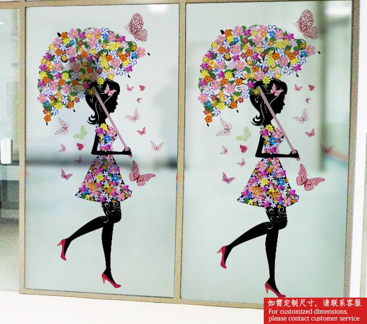 Decal dán kính cao cấp - Cô Gái Cây Dù Hoa ( 60x116cm )-DK1080