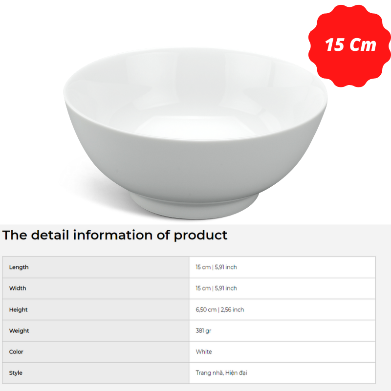 [HCM]Bộ 5 Tô 15cm - Jasmine - Trắng