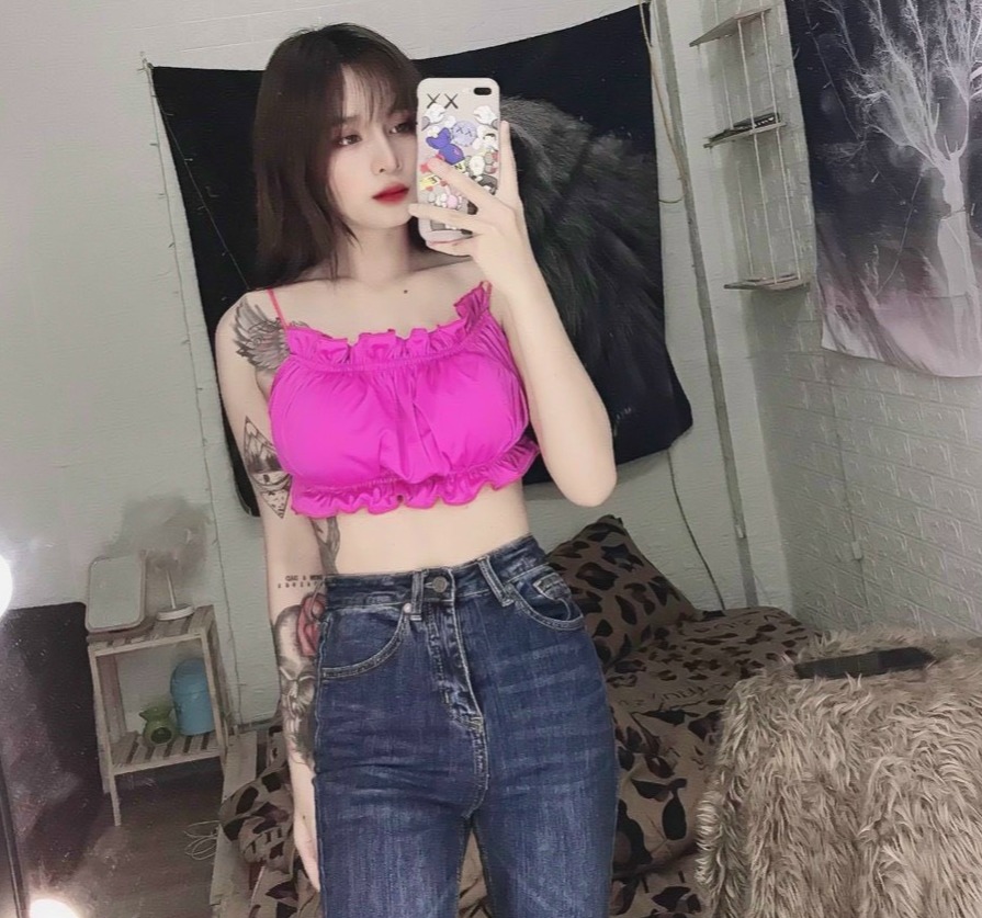 Áo kiểu croptop bèo hở lưng chéo dây cực sexy , chất phi lụa mềm mịn ( ảnh thật )