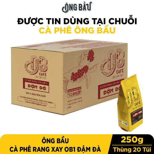 Thùng 20 Túi Ông Bầu Cà Phê Rang Xay OB1 - Đậm Đà - Túi 250g