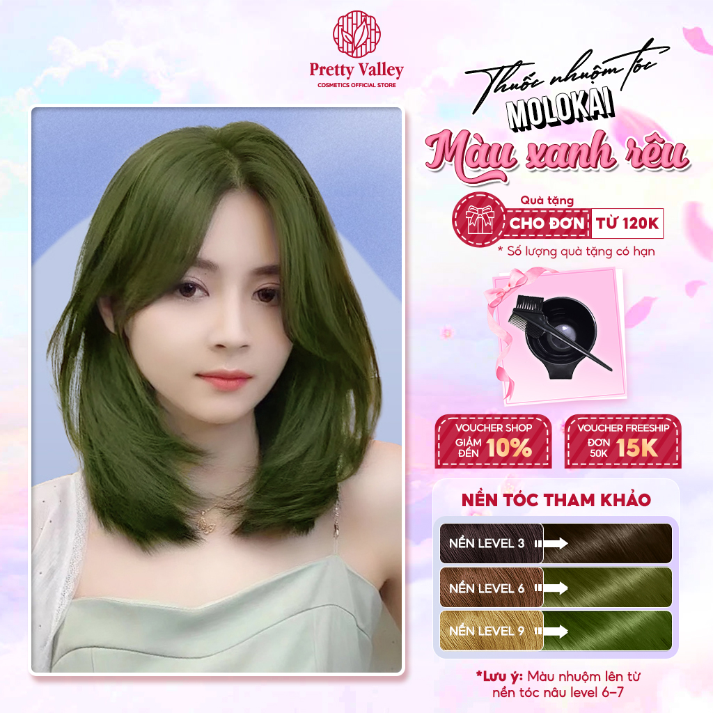 Thuốc nhuộm tóc màu XANH RÊU Molokai siêu dưỡng, nhuộm tóc an toàn tại nhà lên màu chuẩn  - Pretty Valley Hair