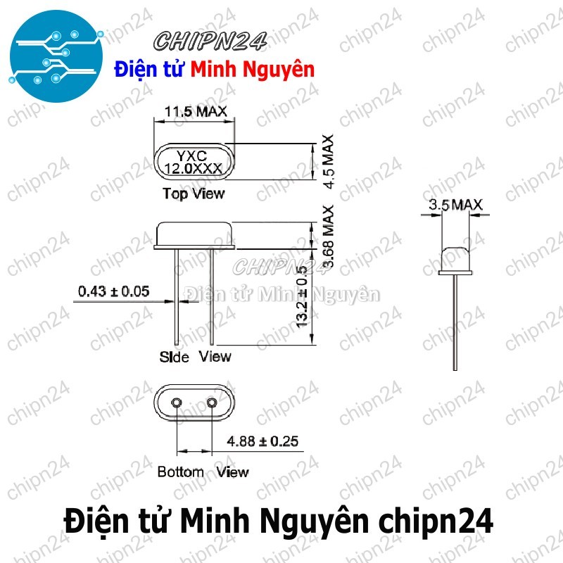 [3 con] (K344) Thạch anh Chân Cắm HC-49S DIP (2 chân 11.0592M/12M/12.288M/13.56M/14.7456M/16M/18M/18.432M/20M) - [Chọn Loại] - HHH.00359