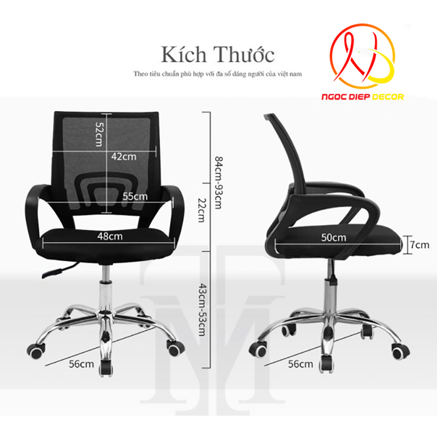 Ghế xoay văn phòng GE02, ghế lưới cao cấp thiết kế chống mỏi lưng, xoay 360 độ học tập làm việc, chân thép mạ crom 3 lớp