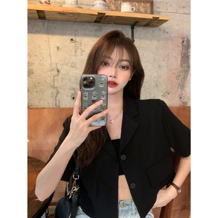 Áo BLAZER NGẮN TAY trơn kiểu dáng Croptop, blazer croptop nữ cộc tay dáng ngắn1 lớp style Hàn Quốc
